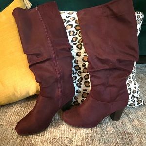 Burgundy slouchy calf-high boots size 8.5